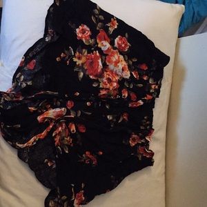 Black and orange floral tie waist shorts